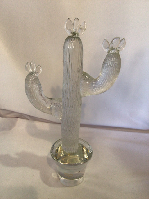 Murano Clear Glass Cactus Figurine