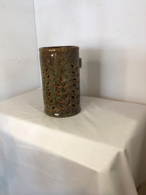 Cut out Brown/Green Ceramic Leaves Candle Holder