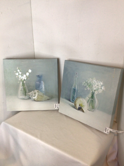Pair Blue Shells Stretch Canvas Art