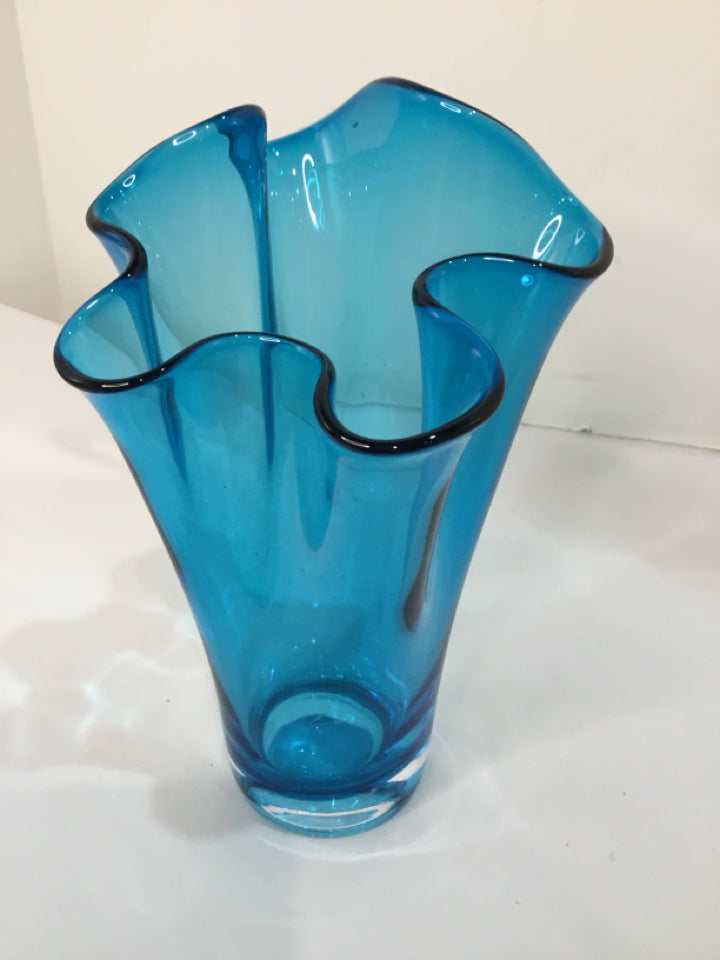 Blue Glass Wavy Vase