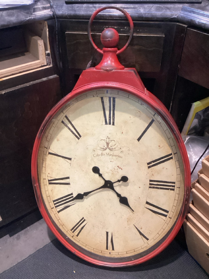 Distressed Red Metal Oval Clock