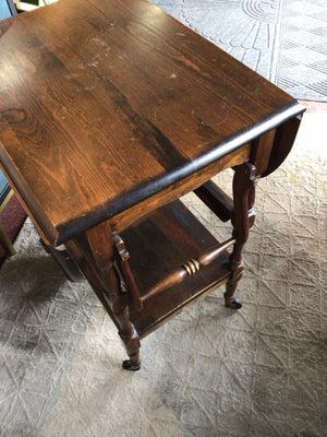 Vintage Tea Wood Drop Leaf Brown Cart