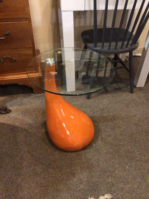 Manhattan Comfort Modern Glass Top End/Side Orange Table
