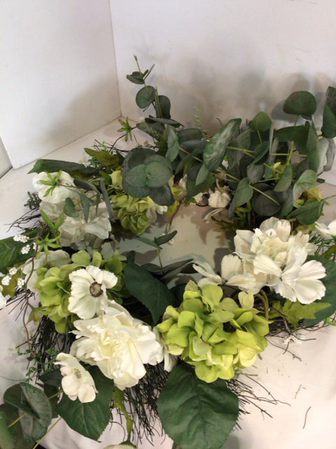 Green/White Faux Flowers Wreath