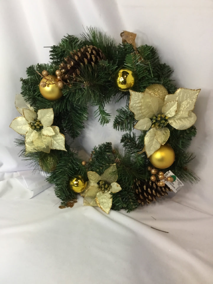 Wreath Green/Gold w/case Holiday Item