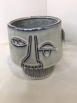 Whimsical White Ceramic Face Planter