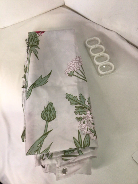 White/Multi Poly Blend Floral Shower Curtain