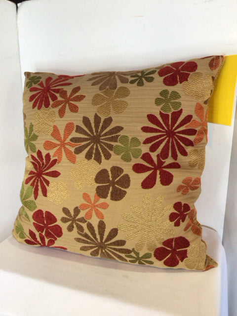 Tan/multi Floral Pillow
