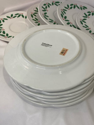 Crate & Barrel Plate set White/Green Holly Misc Pieces Holiday Item