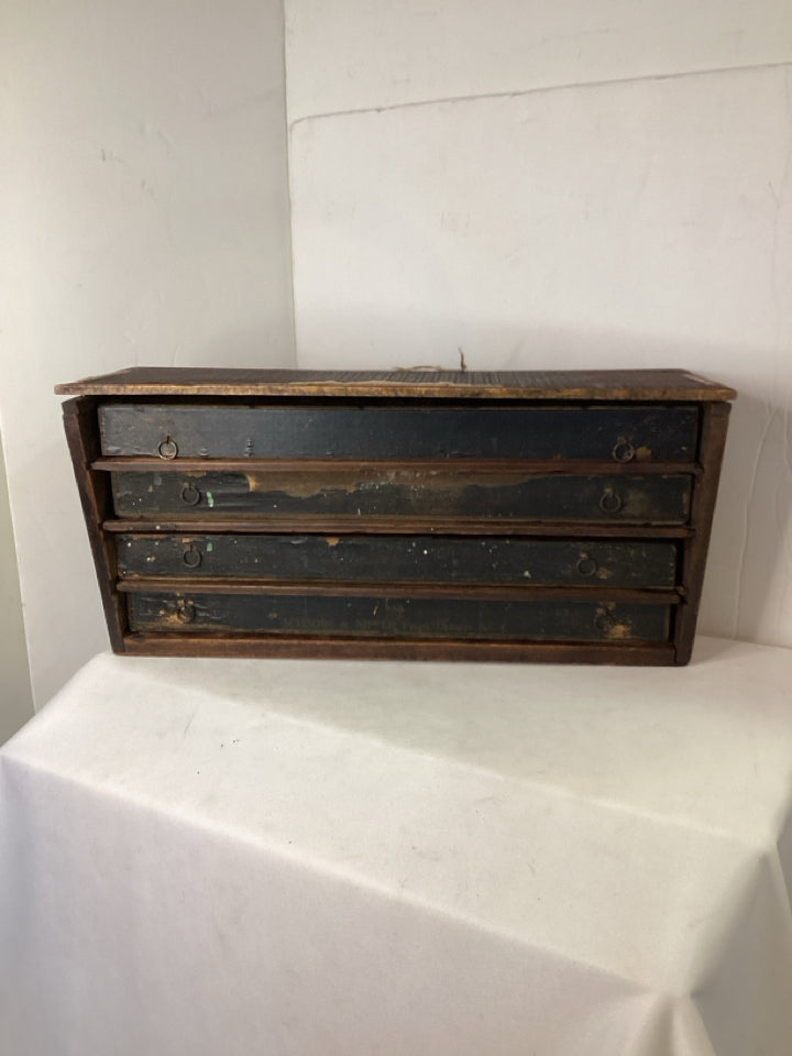 Vintage Brown Wood 4 Drawer Cabinet