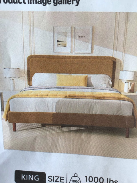 King New Boucle Gold Bed