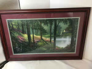 Signed Green/multi Lake Scene Trees Framed Art