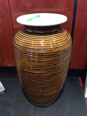 Brown Ceramic Ribbed Vase