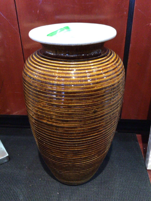 Brown Ceramic Ribbed Vase