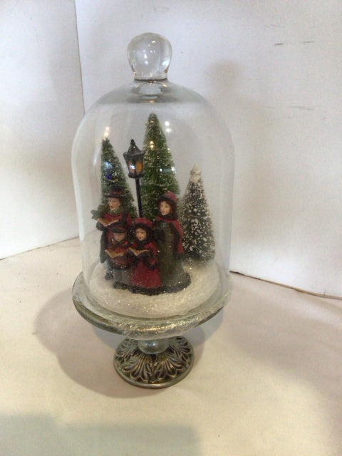 Carolers Clear/Red Glass/Metal Pedestal 3 piece Holiday Item