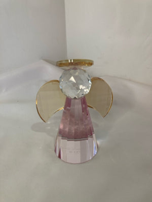 Pink/Clear Crystal Faceted Angel Holiday Item