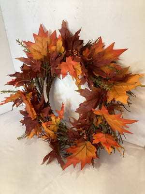 Fall Orange/Red Grapevine Wreath Leaves Holiday Item