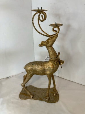 Christmas Gold Metal Glitter Candleabra Reindeer Holiday Item