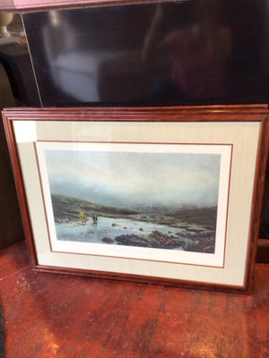 Blue/Cream Fishing Framed Art