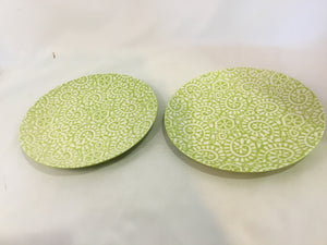 Crate & Barrel Pair Green/White Ceramic Paisley Plate Set