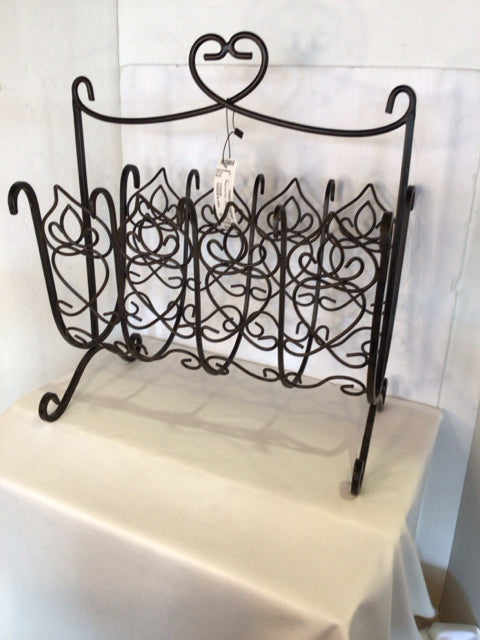Vintage Black Wrought Iron Magazine Rack