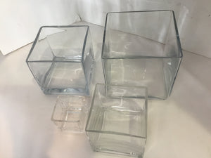 Set of 4 Clear Glass Square Candleholder(s)