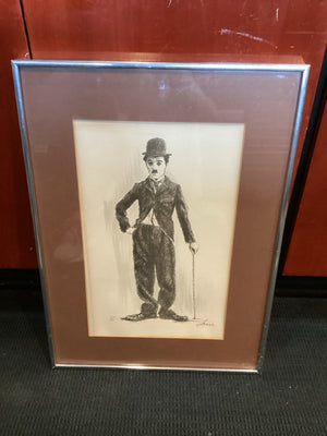 Signed Brown/White Charlie Chaplin Framed Art