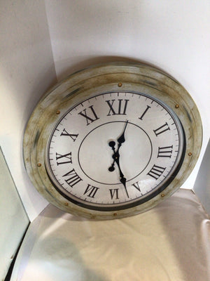 Battery White/Yellow Metal Round Clock