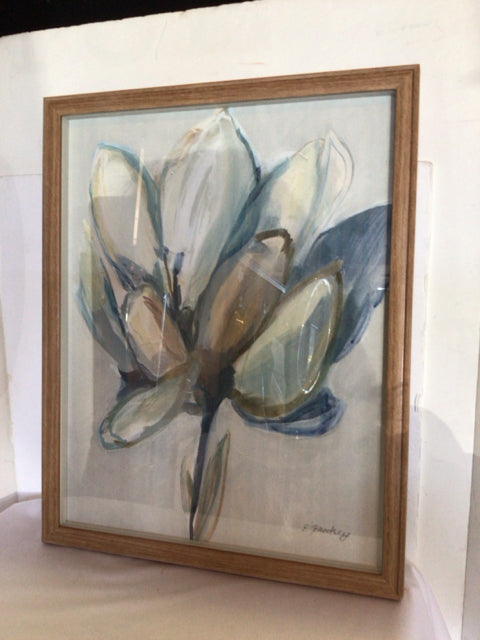Cream/Blue Flower Framed Art