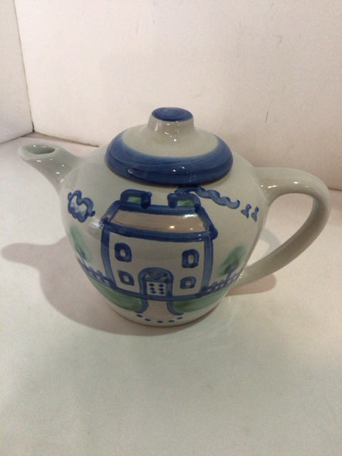 Hadley Gray/Blue Ceramic House Tea Pot
