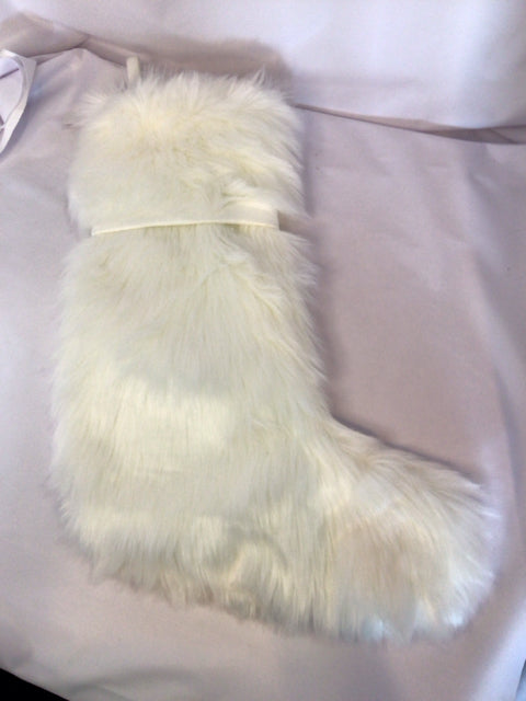 Vintage Stocking White Cotton Faux Fur Holiday Item