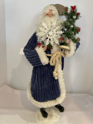 Figure Blue/White Cloth Santa Holiday Item