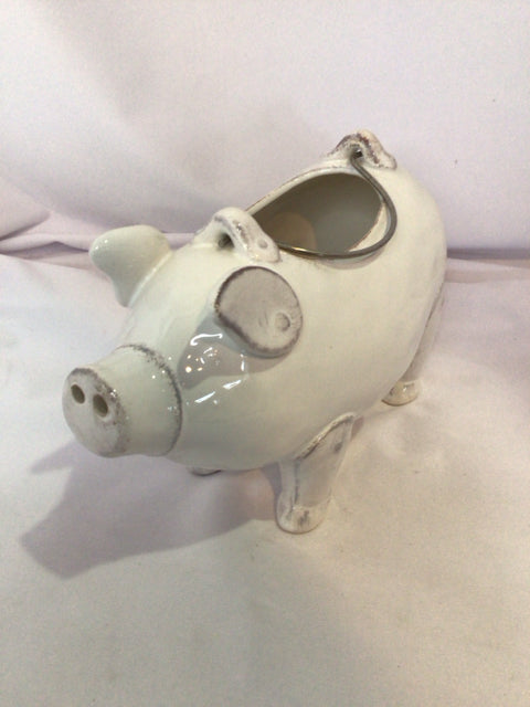 White Ceramic Pig Planter