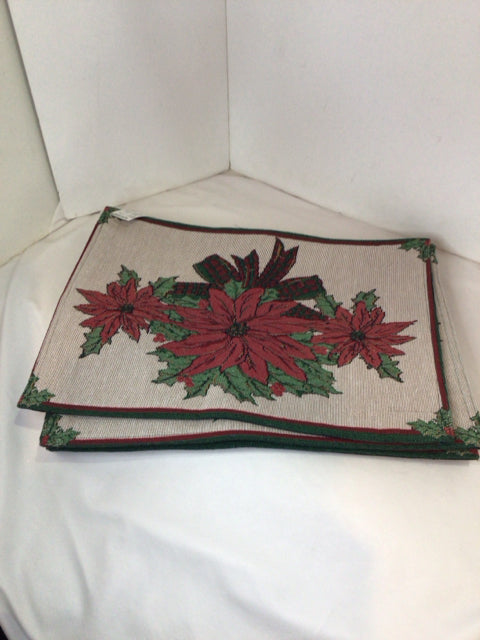 Christmas Red/Green Cotton Placemats Poinsettia Holiday Item