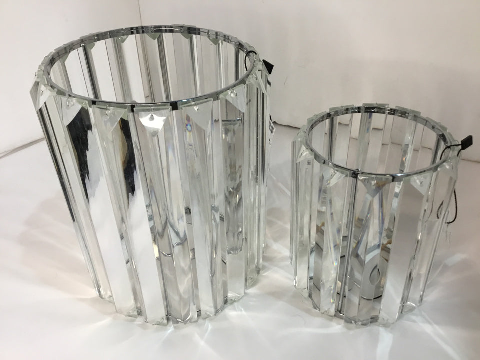 Pair Silver/Clear Metal/Glass Candle Holders