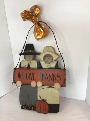 Thanksgiving Orange/Gray Wood Pilgrim Holiday Item