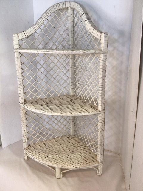 Corner White Wicker 3 Tiered Shelf
