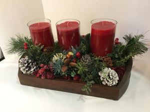 Centerpiece Red/Green Wood Candle Holiday Item