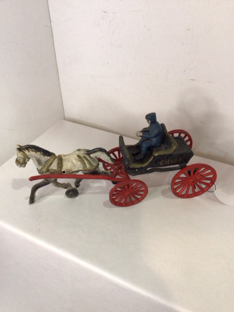 Vintage Black/Red Cast Iron Horse/Carriage Figurine