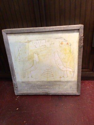 Rustic Tan Wood Birds Words Framed Art