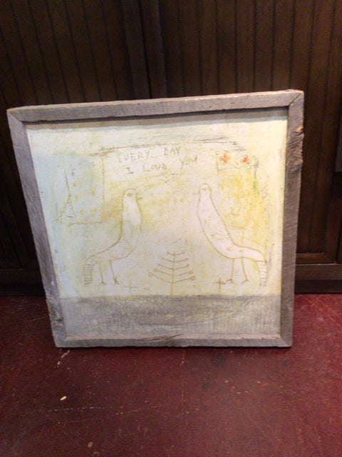 Rustic Tan Wood Birds Words Framed Art