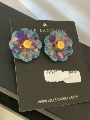 Buttons Aqua/Purple Flower Earrings