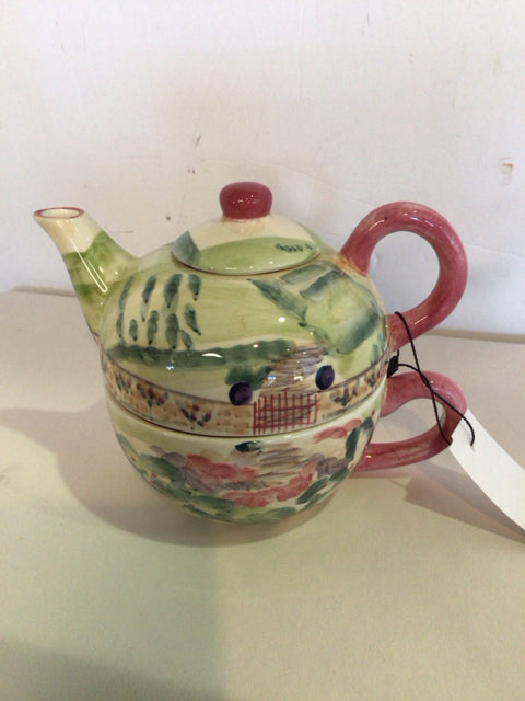 Green Set of 2 Landscape Tea Cup