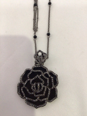 Black Rose Rhinestone Necklace