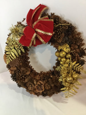 Wreath Brown/Gold Pine Cone Holiday Item