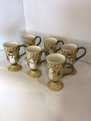 Sonoma Christmas Green/Yellow Ceramic Mug Set of 6 Holiday Item