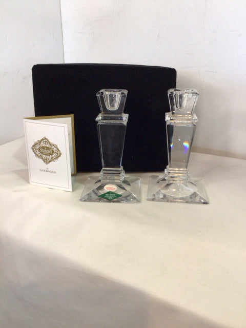Godinger Pair Clear Crystal Candle Holders