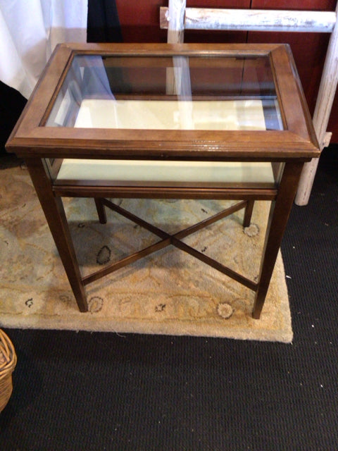 Shadowbox Wood/Glass End/Side Brown Table