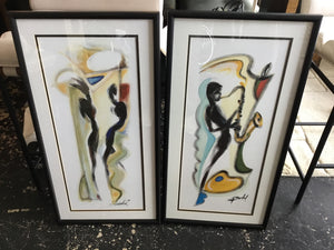 Signed White/Multi Abstract Pair Framed Art