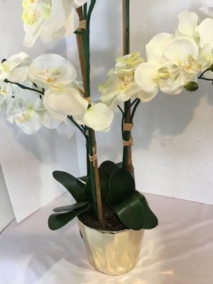 Green/White Orchids In Planter Faux Flowers